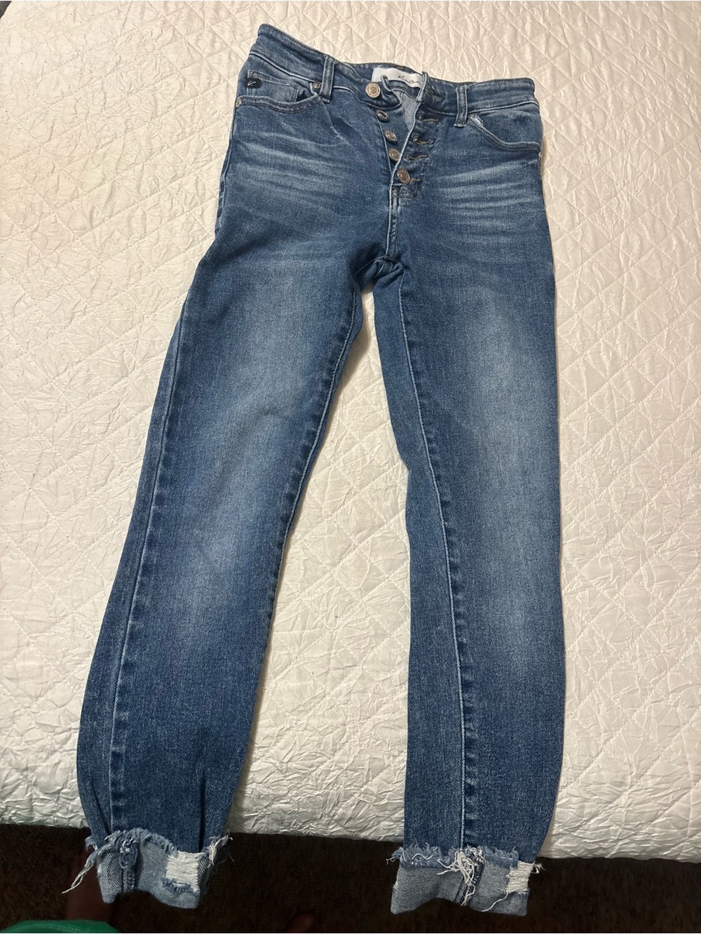 KanCan Men's Cropped Button-Fly Jeans in Medium Blue